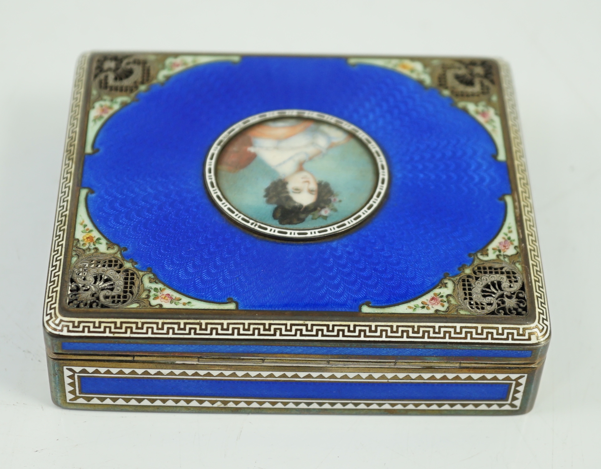 A 19th century Austro-Hungarian silver gilt and polychrome enamel rectangular trinket box